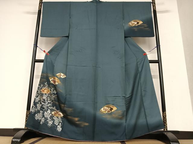平和屋着物●訪問着 地紙重ね枝梅花文 暈し染め 金彩 丹後縮緬 反端付き 正絹 逸品 AAAV7501zg