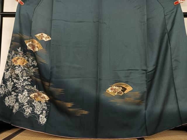 平和屋着物●訪問着 地紙重ね枝梅花文 暈し染め 金彩 丹後縮緬 反端付き 正絹 逸品 AAAV7501zg