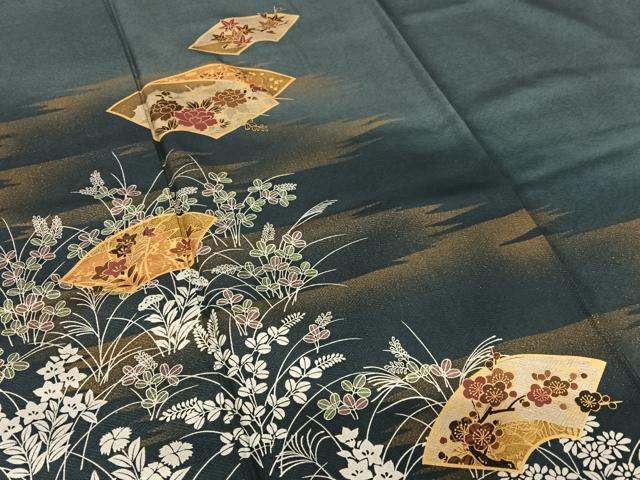 平和屋着物●訪問着 地紙重ね枝梅花文 暈し染め 金彩 丹後縮緬 反端付き 正絹 逸品 AAAV7501zg
