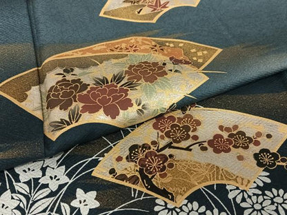 平和屋着物●訪問着 地紙重ね枝梅花文 暈し染め 金彩 丹後縮緬 反端付き 正絹 逸品 AAAV7501zg