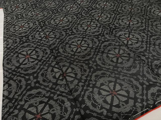 平和屋着物●本場大島紬 花菱文 黒地 正絹 逸品 未使用 AAAV7531zg