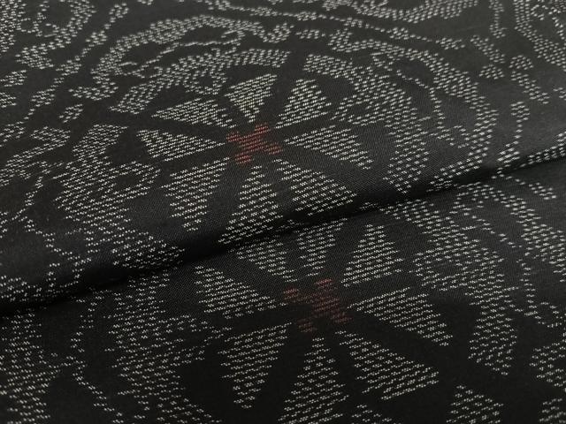 平和屋着物●本場大島紬 花菱文 黒地 正絹 逸品 未使用 AAAV7531zg