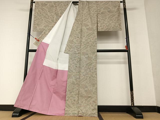 平和屋着物●本場大島紬 一元7マルキ 渡り橋風景草花文 正絹 逸品 未使用 AAAV7533zg