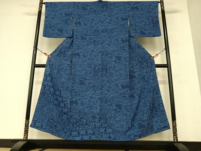 平和屋着物●本藍 型絵染 訪問着 流水草花文 正絹 逸品 未使用 AAAV7541zg