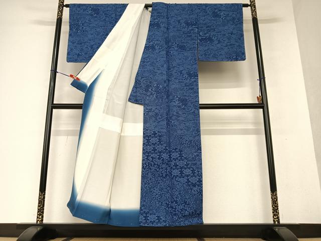 平和屋着物●本藍 型絵染 訪問着 流水草花文 正絹 逸品 未使用 AAAV7541zg