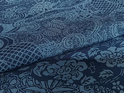 平和屋着物●本藍 型絵染 訪問着 流水草花文 正絹 逸品 未使用 AAAV7541zg