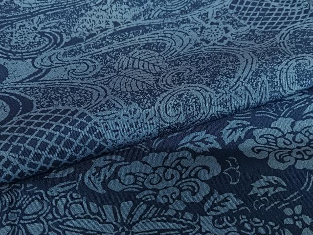 平和屋着物●本藍 型絵染 訪問着 流水草花文 正絹 逸品 未使用 AAAV7541zg