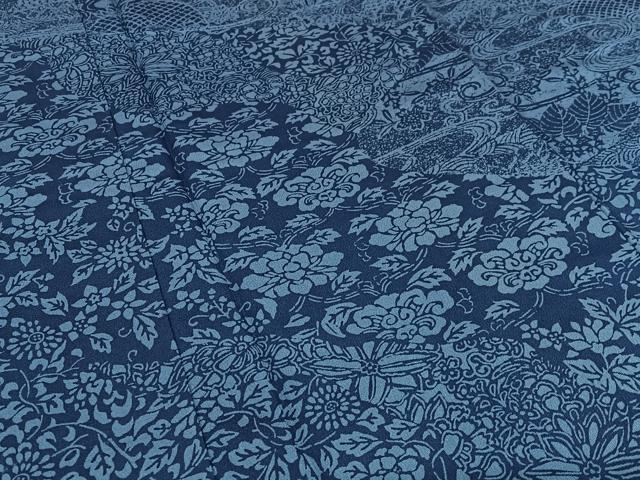 平和屋着物●本藍 型絵染 訪問着 流水草花文 正絹 逸品 未使用 AAAV7541zg