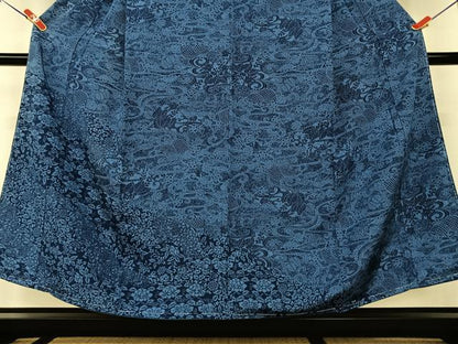 平和屋着物●本藍 型絵染 訪問着 流水草花文 正絹 逸品 未使用 AAAV7541zg