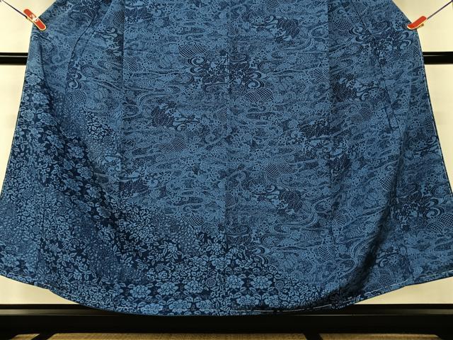 平和屋着物●本藍 型絵染 訪問着 流水草花文 正絹 逸品 未使用 AAAV7541zg