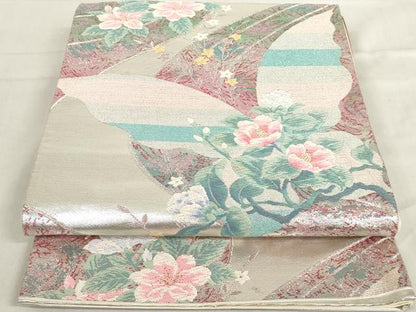 平和屋着物◎六通柄袋帯　唐織　花蝶文　金銀糸　正絹　逸品　AAAV7568sg