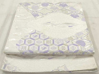 平和屋着物◎六通柄袋帯 唐織 双鶴文 銀糸 正絹 逸品 AAAV7593sg