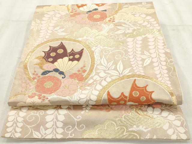 平和屋着物◎六通柄袋帯 唐織 花蝶文 金糸 正絹 逸品 AAAV7595sg