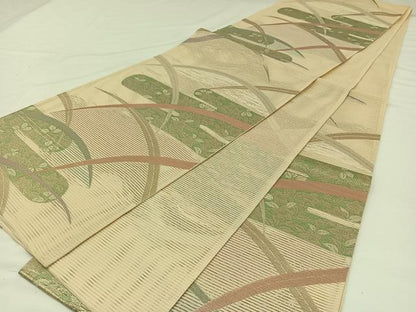 平和屋着物＊夏物 六通柄袋帯 霞芝文 金糸 正絹 逸品 AAAV7662jh