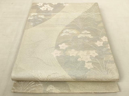 平和屋着物＊夏物 六通柄袋帯 草花文 銀糸 正絹 逸品 AAAV7784pf