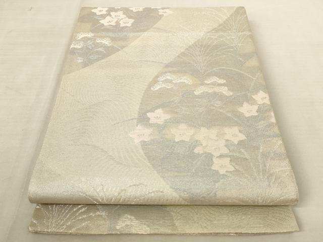 平和屋着物＊夏物 六通柄袋帯 草花文 銀糸 正絹 逸品 AAAV7784pf