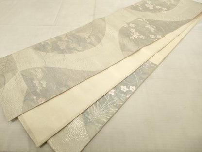 平和屋着物＊夏物 六通柄袋帯 草花文 銀糸 正絹 逸品 AAAV7784pf