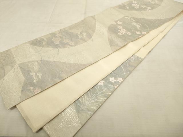 平和屋着物＊夏物 六通柄袋帯 草花文 銀糸 正絹 逸品 AAAV7784pf