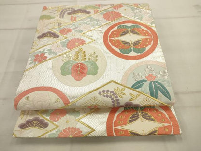 平和屋着物◎六通柄袋帯　唐織　松皮取向蝶文　金銀糸　正絹　逸品　AAAV7837sw