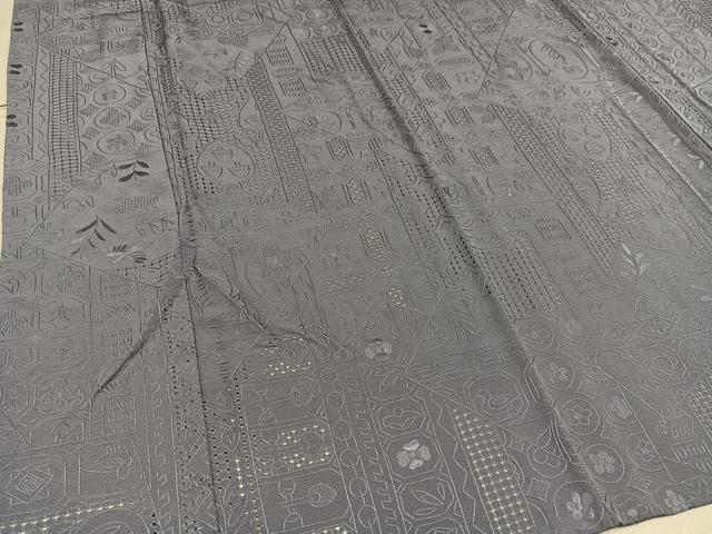 平和屋着物▽極上　色無地　総刺繍　単衣　中国三大刺繍　スワトウ刺繍　汕頭刺繍　草花文　正絹　逸品　未使用　AAAV7842ph