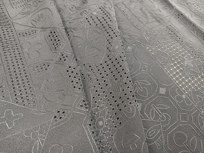平和屋着物▽極上　色無地　総刺繍　単衣　中国三大刺繍　スワトウ刺繍　汕頭刺繍　草花文　正絹　逸品　未使用　AAAV7842ph