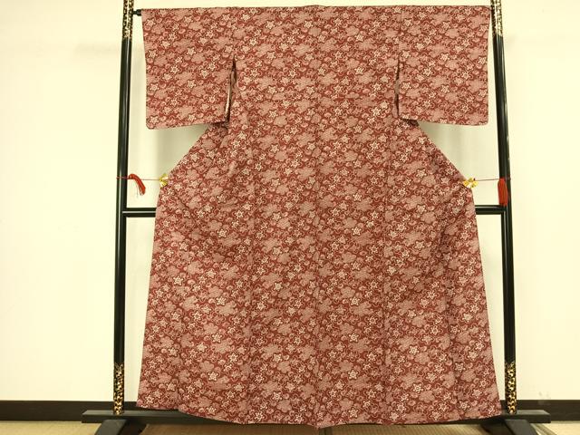 平和屋着物▽上質な小紋 単衣 紬地 花づくし 正絹 逸品 未使用 AAAV8325fy