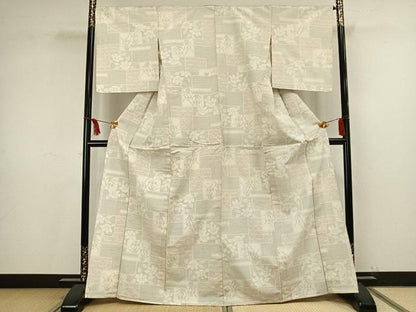 平和屋着物▽上質な紬 単衣 80亀甲 草花文 正絹 逸品 AAAV8326fy
