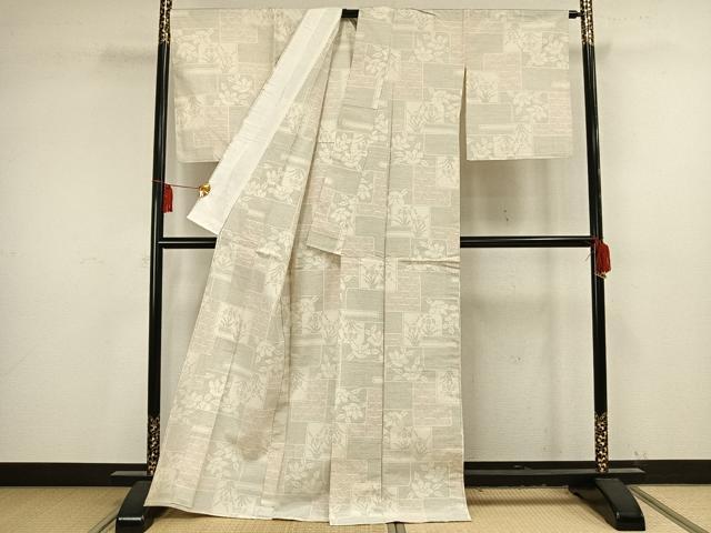 平和屋着物▽上質な紬 単衣 80亀甲 草花文 正絹 逸品 AAAV8326fy