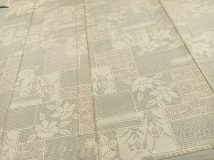 平和屋着物▽上質な紬 単衣 80亀甲 草花文 正絹 逸品 AAAV8326fy