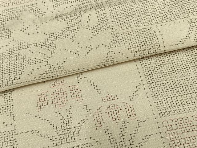 平和屋着物▽上質な紬 単衣 80亀甲 草花文 正絹 逸品 AAAV8326fy