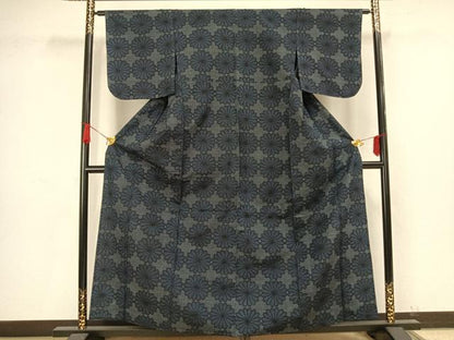 平和屋着物▽上質な紬 単衣 花づくし 正絹 逸品 AAAV8331fy