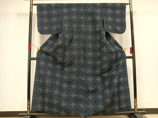 平和屋着物▽上質な紬 単衣 花づくし 正絹 逸品 AAAV8331fy
