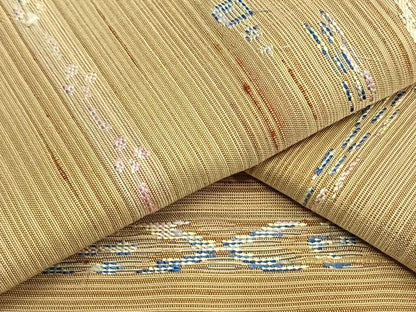 平和屋着物▽上質な紬　単衣　幾何学文様　正絹　逸品　AAAV8332fy