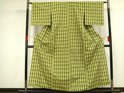 平和屋着物▽上質な紬　単衣　縞　正絹　逸品　AAAV8333fy