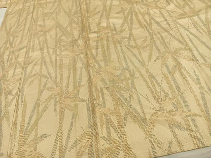 平和屋着物▽上質な紬 単衣 笹葉文 正絹 逸品 AAAV8334fy