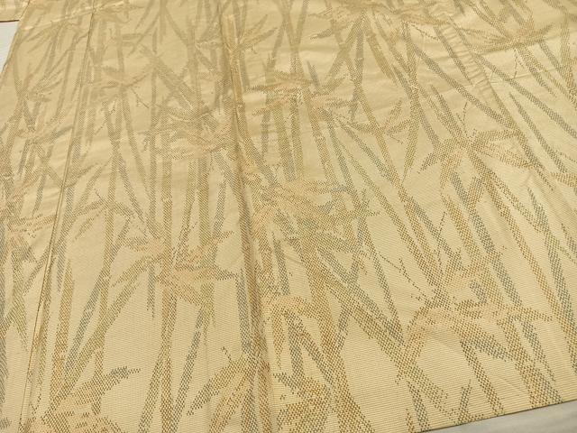 平和屋着物▽上質な紬 単衣 笹葉文 正絹 逸品 AAAV8334fy
