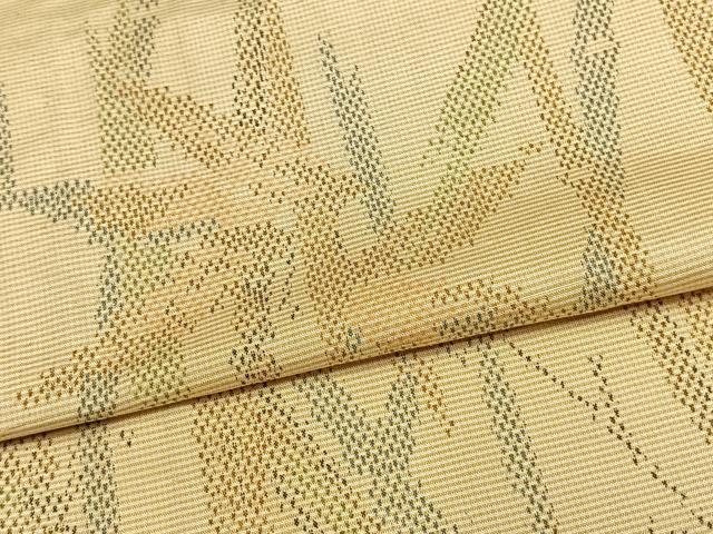 平和屋着物▽上質な紬 単衣 笹葉文 正絹 逸品 AAAV8334fy