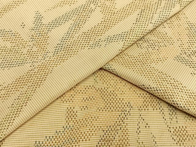 平和屋着物▽上質な紬 単衣 笹葉文 正絹 逸品 AAAV8334fy