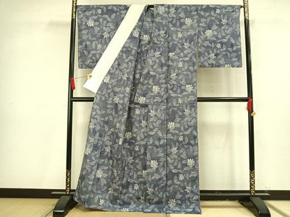 平和屋着物▽小千谷紬 単衣 草花文 正絹 逸品 AAAV8335fy