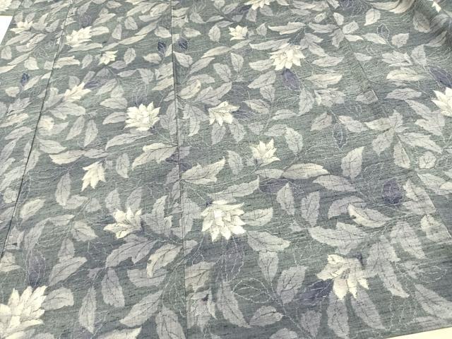 平和屋着物▽小千谷紬 単衣 草花文 正絹 逸品 AAAV8335fy