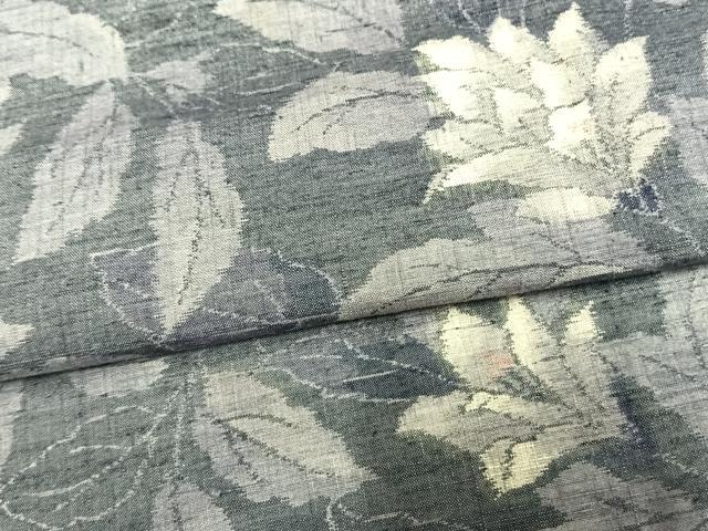 平和屋着物▽小千谷紬 単衣 草花文 正絹 逸品 AAAV8335fy