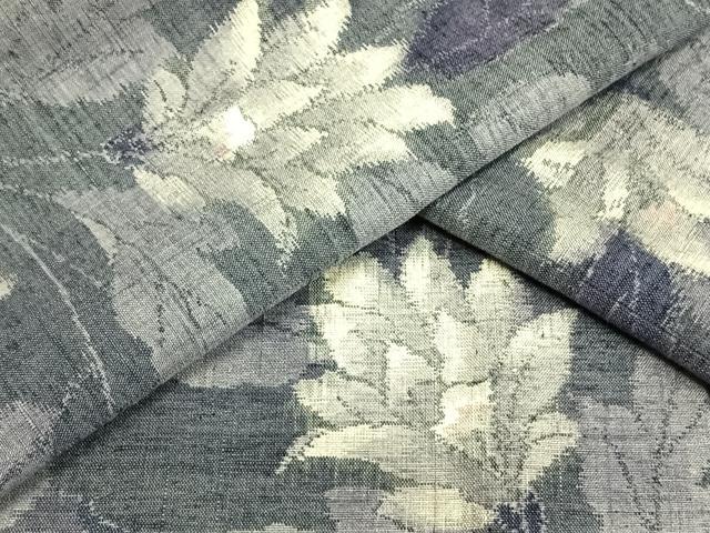 平和屋着物▽小千谷紬 単衣 草花文 正絹 逸品 AAAV8335fy