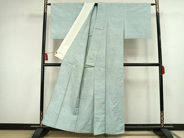 平和屋着物▽上質な紬 単衣 幾何学文 正絹 逸品 AAAV8337fy