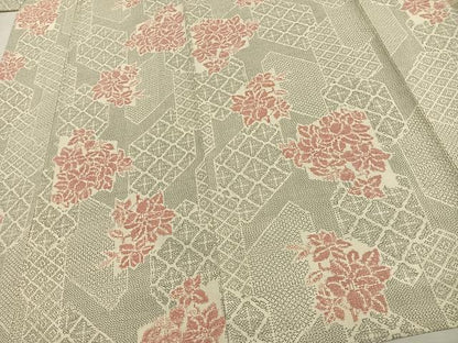 平和屋着物▽お召 単衣 切り嵌め草花文 正絹 逸品 AAAV8338fy