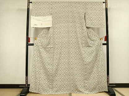 平和屋着物▽上質な小紋 単衣 花亀甲文 丹後ちりめん 反端付き 正絹 逸品 AAAV8339fy