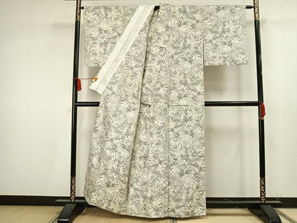 平和屋着物▽上質な紬　単衣　草花文　正絹　逸品　AAAV8340fy