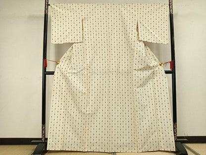 平和屋着物▽上質な紬　単衣　十字絣　正絹　逸品　AAAV8344fy