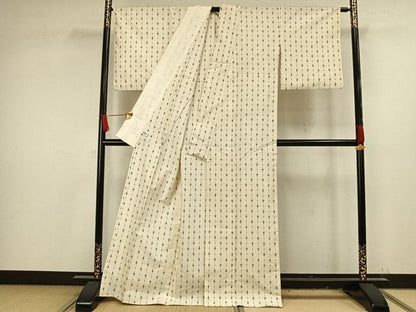 平和屋着物▽上質な紬　単衣　十字絣　正絹　逸品　AAAV8344fy