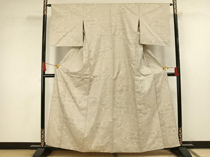 平和屋着物▽本場大島紬　単衣　白大島　9マルキ　流水文　正絹　逸品　AAAV8346fy