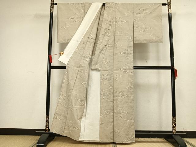 平和屋着物▽本場大島紬　単衣　白大島　9マルキ　流水文　正絹　逸品　AAAV8346fy